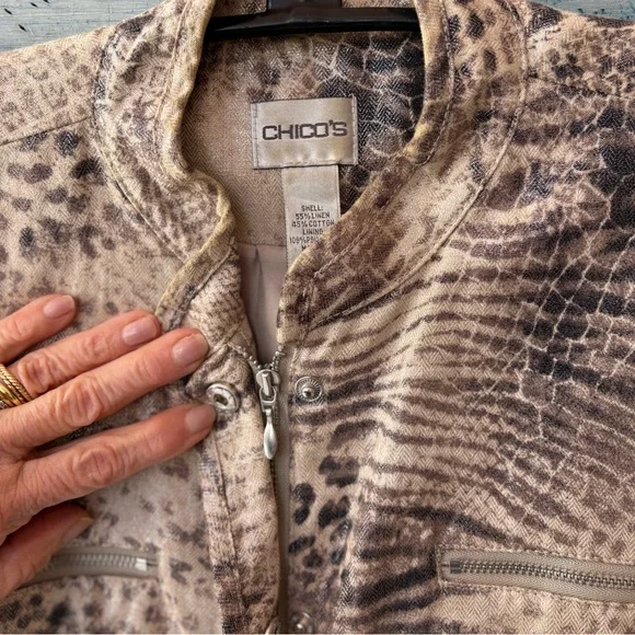 Chico's Animal Print Jacket - Cream & Brown with a touch of silver - Picture 6 of 12
